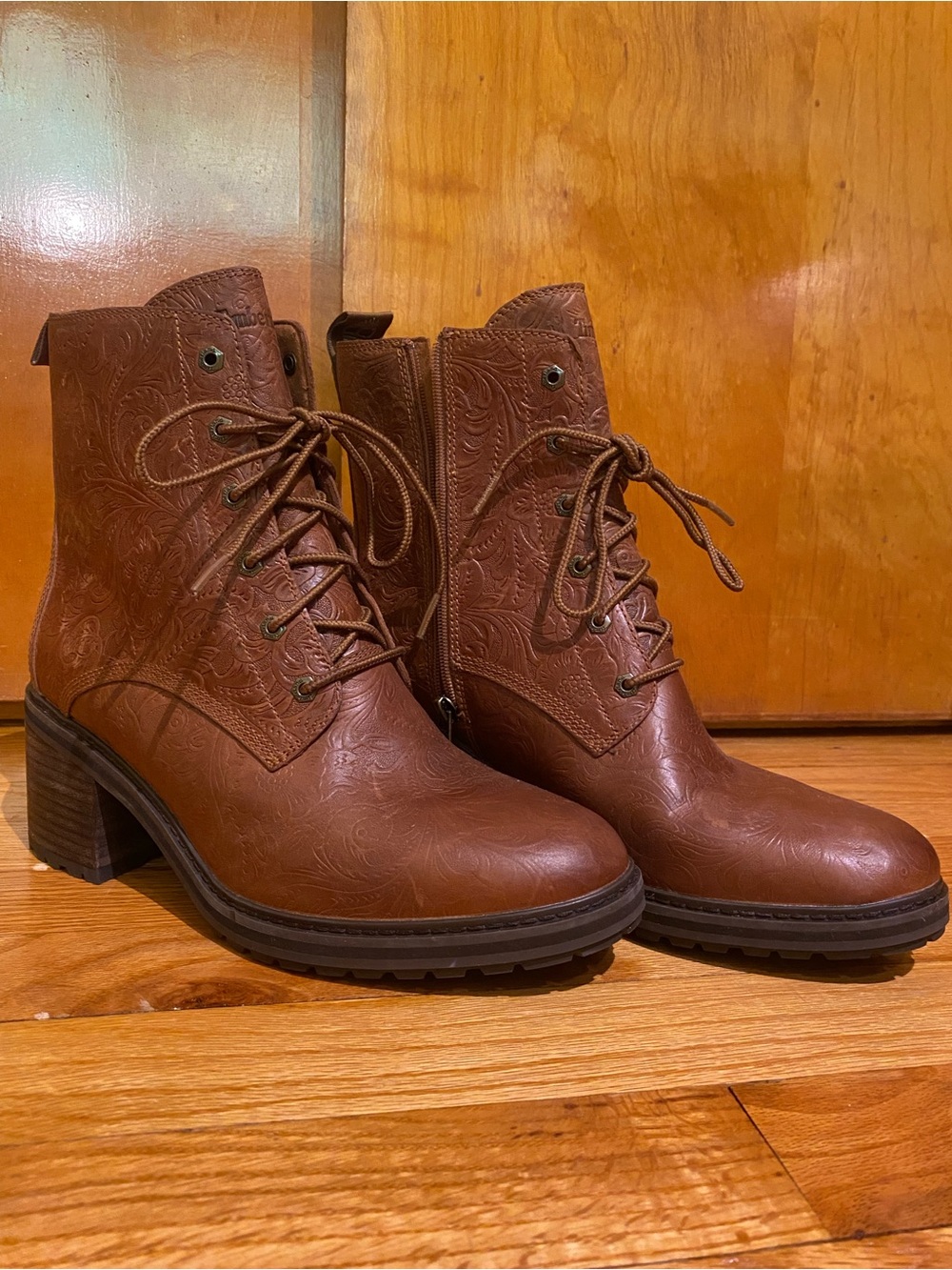 Timberland Brown Embossed Leather Lace-Up Ankle Boots